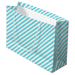 Sacola Para Presentes Grande Listras diagonais clássicas em azul e branco