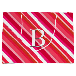 Sacola Para Presentes Grande Listras doces em camadas - vermelha, rosa e branca