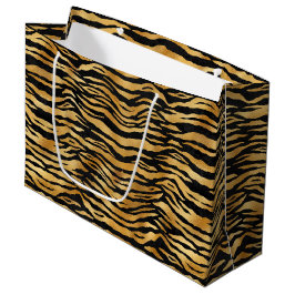 Sacola Para Presentes Grande Listras Douradas de Tigre | Padrão Ousado de Anima