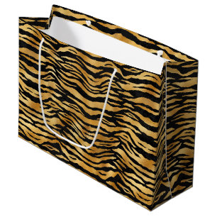 Sacola Para Presentes Grande Listras Douradas de Tigre Padrão Ousado de Anima