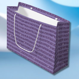 Sacola Para Presentes Grande Listras Horizontais de Brilho Ameixa Fumê