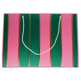 Sacola Para Presentes Grande Listras Modernas Rosa e Verde Deslumbrantes