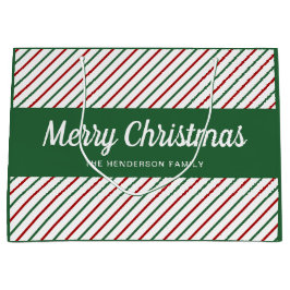 Sacola Para Presentes Grande Listras Verdes Festivas Feliz Natal
