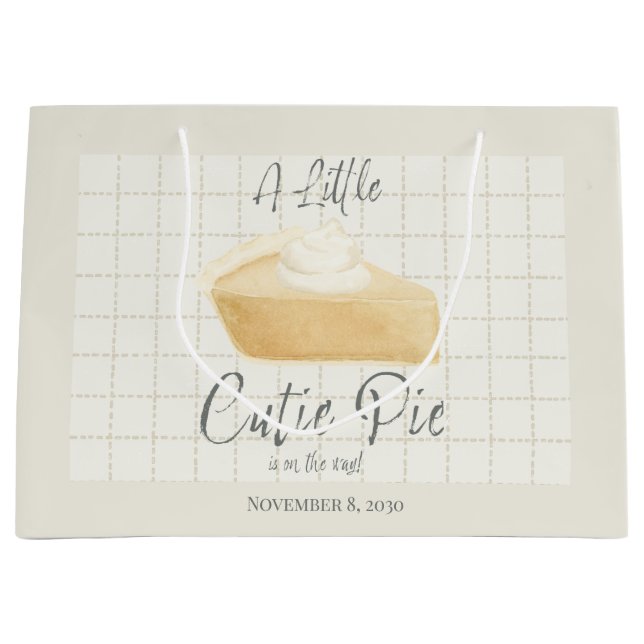 Sacola Para Presentes Grande Little Cutie Pie Neutral Fall Baby Shower Beige  (Frente)