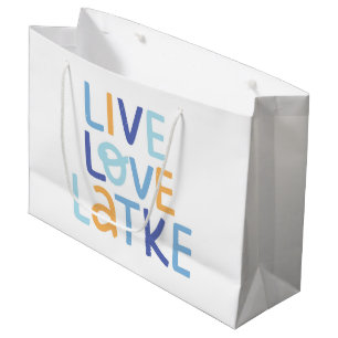 Sacola Para Presentes Grande Live Love Latke Hanukkah Design