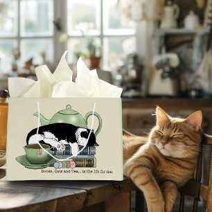 Sacola Para Presentes Grande Livros Aconchegantes Gato Smoking Chá Adorável Cha