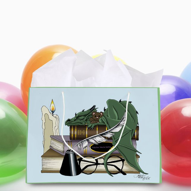 Sacola Para Presentes Grande Livros de Dormência Verde do Dragão (Criador carregado)