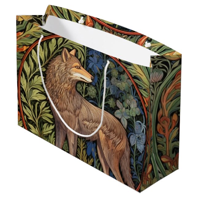 Sacola Para Presentes Grande Lobo na floresta art nouveau (Verso inclinado)