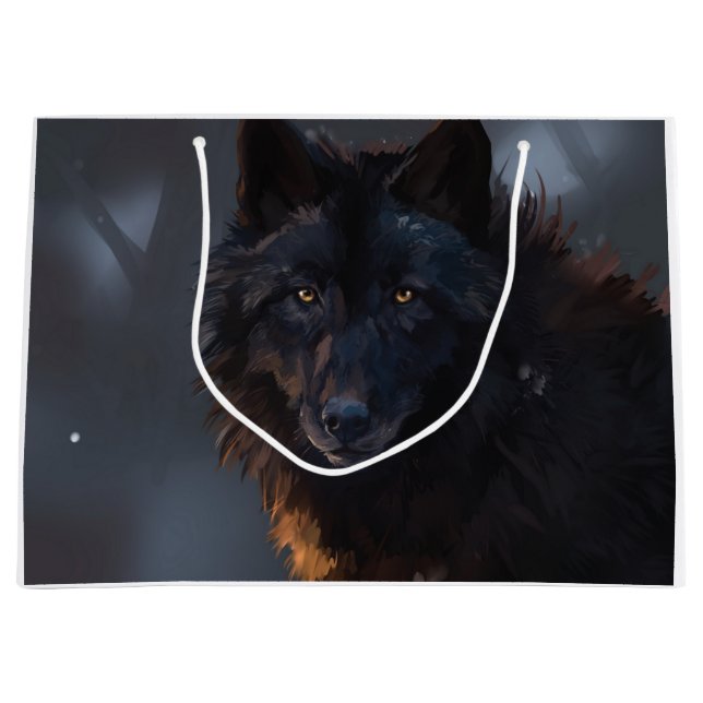 Sacola Para Presentes Grande Lobo negro (Frente)