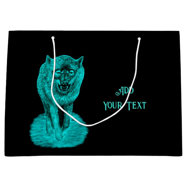 Sacola Para Presentes Grande Lobo Negro Zangado na Noite (Frente)