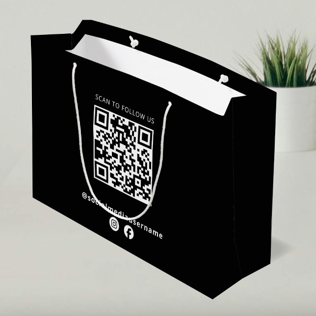 Sacola Para Presentes Grande Logótipo comercial Código QR Papel preto (Criador carregado)