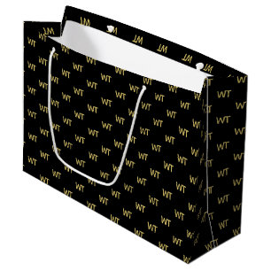 Sacola Para Presentes Grande Logotipo de iniciais personalizadas em ouro preto