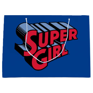 Sacola Para Presentes Grande Logotipo de nome empilhado da Supergirl vermelha e