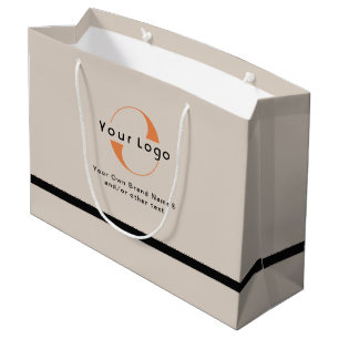 Sacola Para Presentes Grande Logotipo em Bege Claro + Texto Preto Empresa Comer
