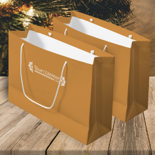 Sacola Para Presentes Grande Logotipo Empresarial Branco Marrom Dourado, Promo 