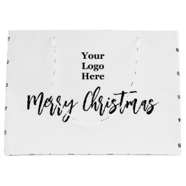 Sacola Para Presentes Grande Logotipo Empresarial Feliz Natal Script Preto e Br