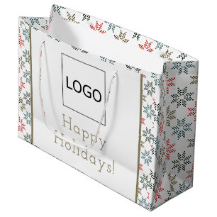 Sacola Para Presentes Grande Logotipo Empresarial Motivo de Poinsettia Elegante