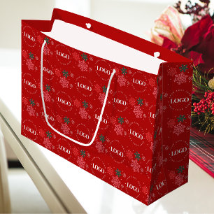 Sacola Para Presentes Grande Logotipo Empresarial Personalizado Vermelho & Floc