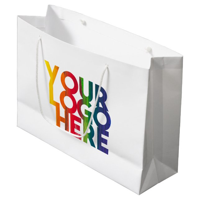 Sacola Para Presentes Grande Logotipo Empresarial Simples Branco (Frente inclinada)