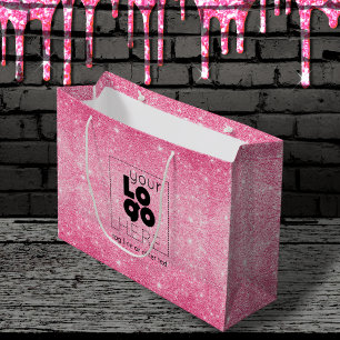 Sacola Para Presentes Grande Logotipo Glitor Rosa-Quente Metálico - Saco de Co