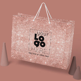 Sacola Para Presentes Grande Logotipo Glitter Dourado Rosa metálico - Saco de c