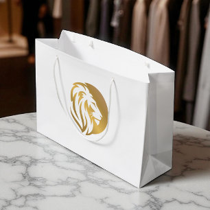 Sacola Para Presentes Grande Logotipo Leão Leão Dourado Simples