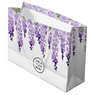 Sacola Para Presentes Grande Logotipo Personalizado de Wisteria em Aquarela   C