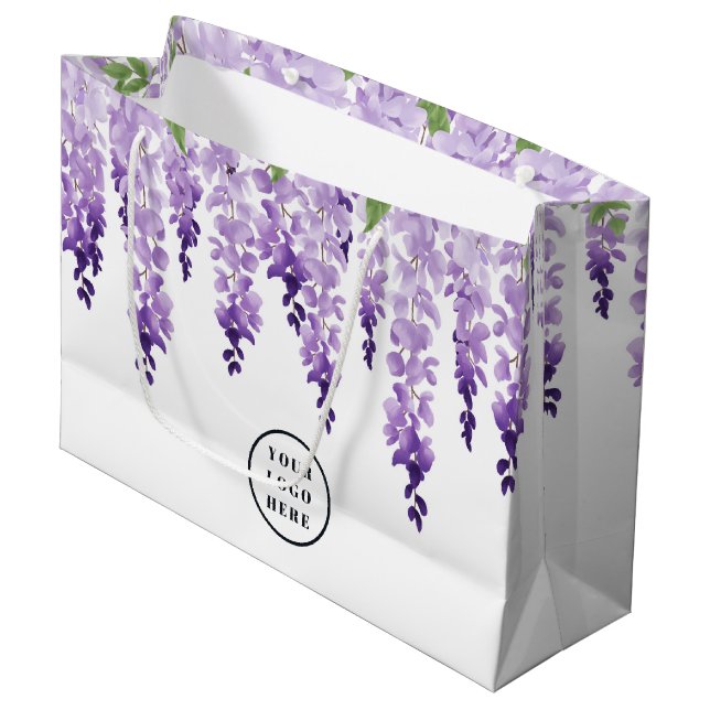 Sacola Para Presentes Grande Logotipo Personalizado Wisteria de Aquarela | Empr (Frente inclinada)