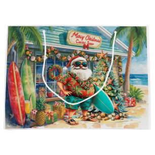 Sacola Para Presentes Grande Loja de surf Natal com Papai Noel na praia 