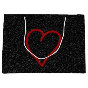 Sacola Para Presentes Grande Love Heart Red Glitter Namorados Grande Gift Bag