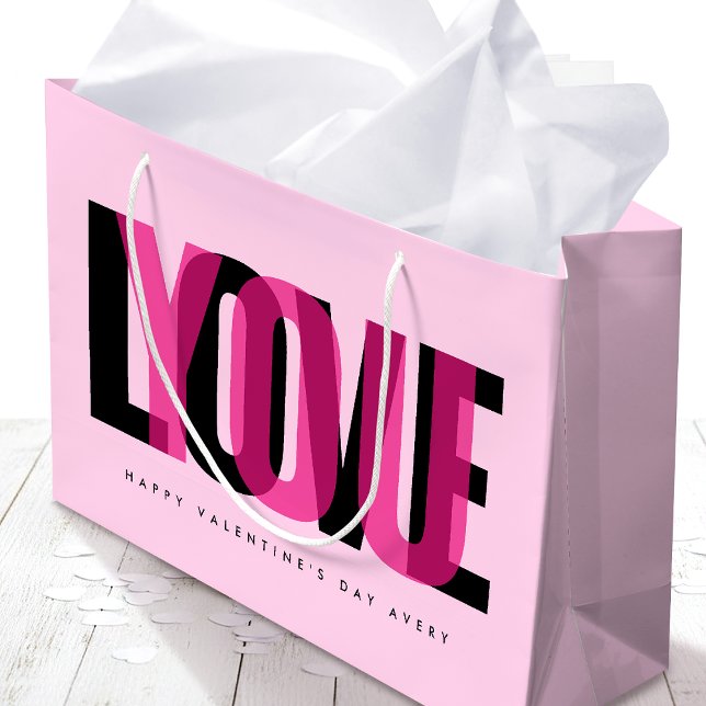 Sacola Para Presentes Grande Love You Custom Name Happy Valentine's Day Pink (Criador carregado)