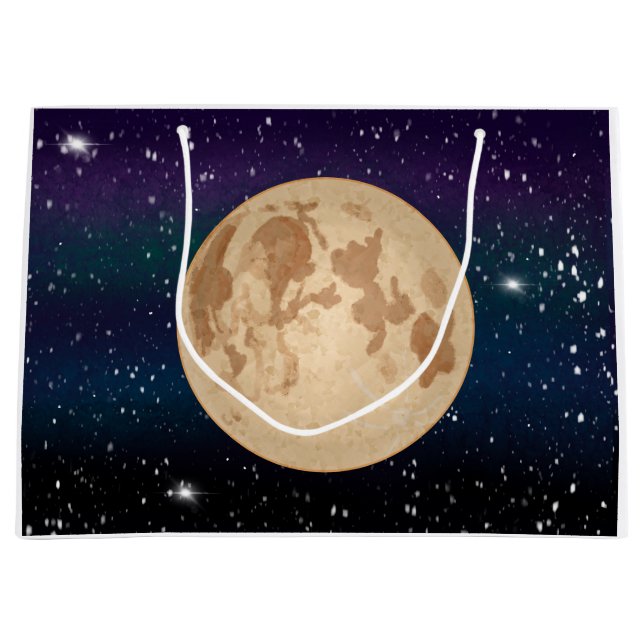 Sacola Para Presentes Grande Lua cheia na noite estelar desenhada (Frente)