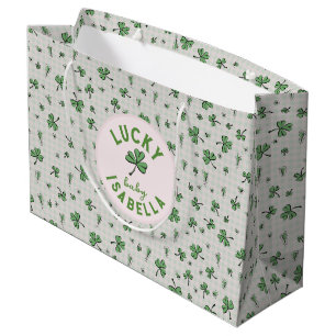 Sacola Para Presentes Grande Lucky Baby Pink e Ruas Verdes