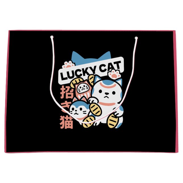 Sacola Para Presentes Grande Lucky Cat Art – Maneki Neko with Gold Coin (Frente)