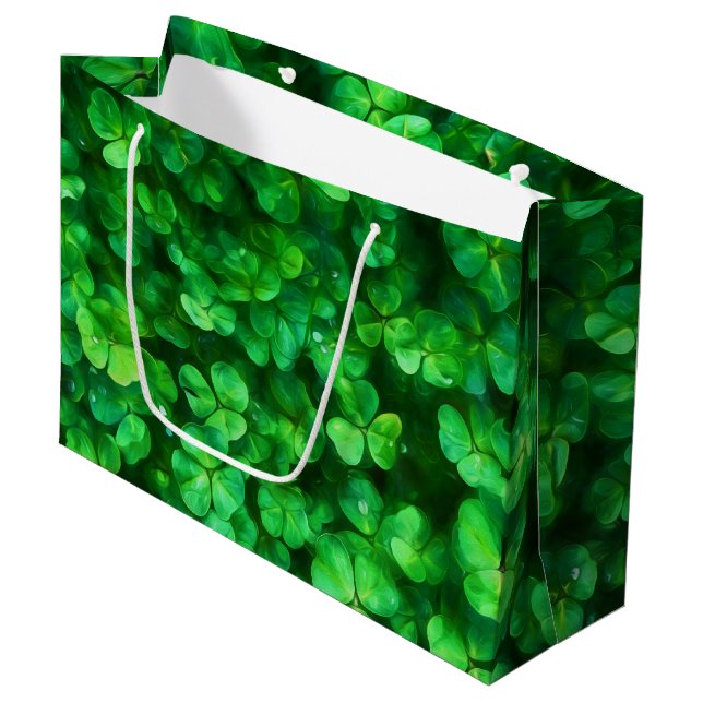 Sacola Para Presentes Grande Lucky Celtic Irish Green Shamrocks (Frente inclinada)