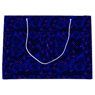 Sacola Para Presentes Grande Luminoso Blue net com flores 02b Preto BG