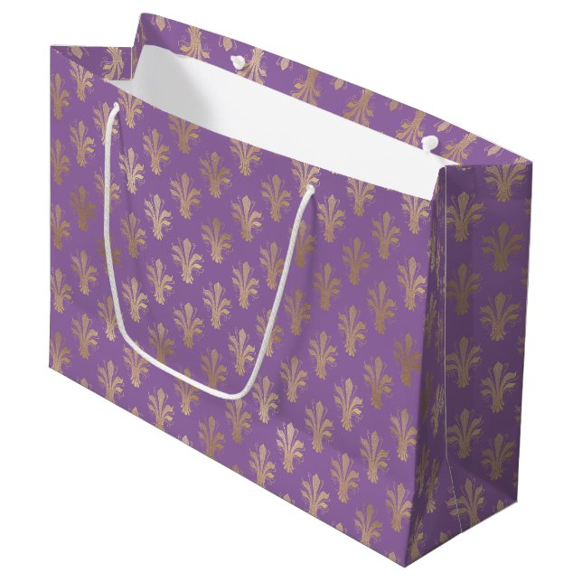 Sacola Para Presentes Grande Lux Dourado Fleur de Lis e Ametist Large Gift Bag (Frente inclinada)