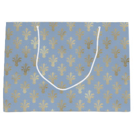 Sacola Para Presentes Grande Lux Dourado Fleur de Lis e Cerulean Blue