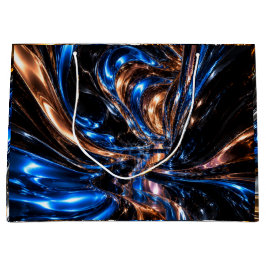 Sacola Para Presentes Grande Luxo Azul Dourado Prata Metalizado Redemoinho
