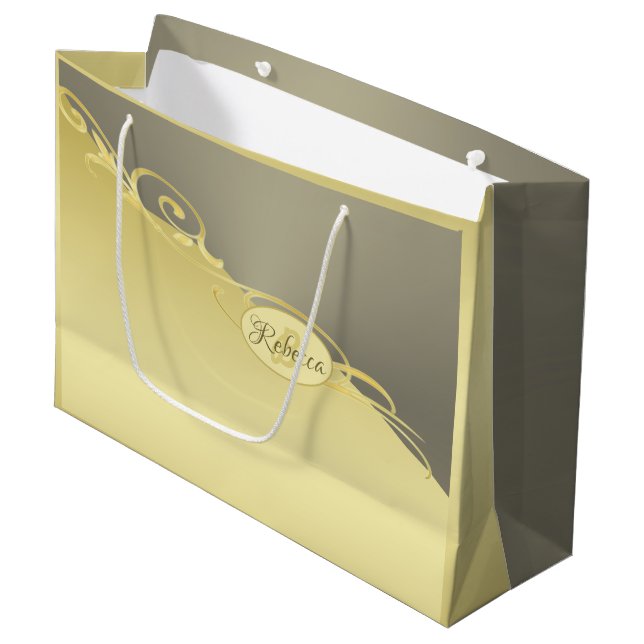 Sacola Para Presentes Grande Luxo dourado decorativo em dourado&prata, Monogram (Frente inclinada)