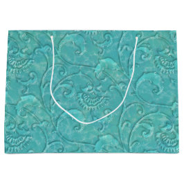 Sacola Para Presentes Grande Luxo Emboscada Vinha Floral Teal Bag Gift