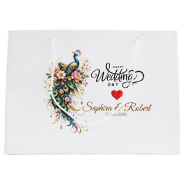 Sacola Para Presentes Grande Luxo Floral Pavão – (Nome & Data Personalizados)