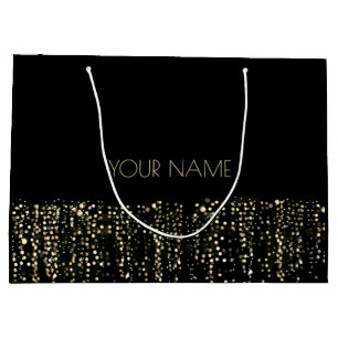 Sacola Para Presentes Grande Luxo preto com nome mínimo Dourado Luxo - Luz de