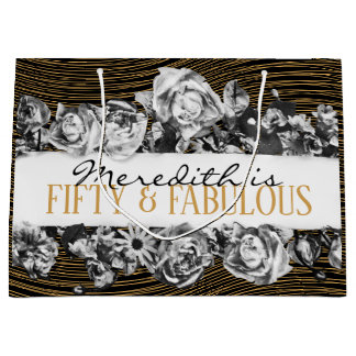 Sacola Para Presentes Grande Luxo Preto e Dourado Personalizado 50 e Fabuloso