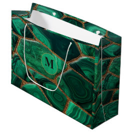 Sacola Para Presentes Grande Luxury Emerald Malachite Green Marble Abstract