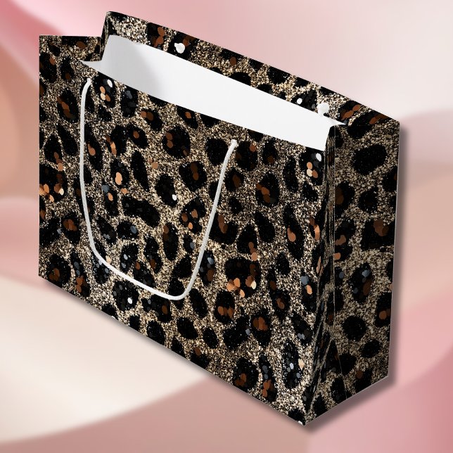 Sacola Para Presentes Grande Luxury Glitter Brown Black Gold Leopard Pattern (Criador carregado)
