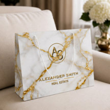 Luxury White Marble Gold Monogram Real Estate 