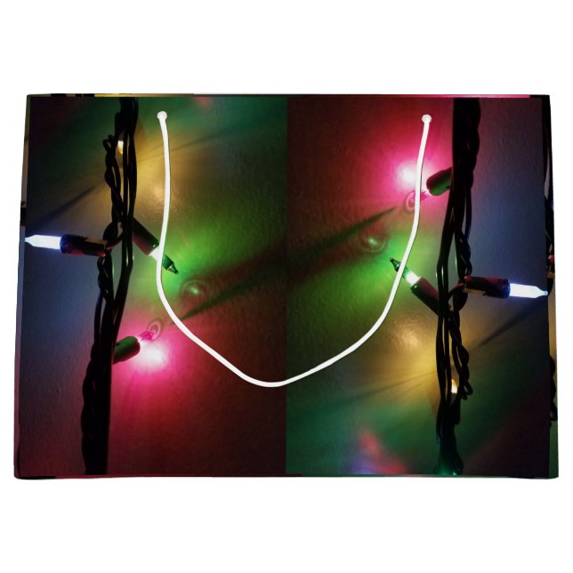 Sacola Para Presentes Grande Luzes cintilantes de Natal (Frente)