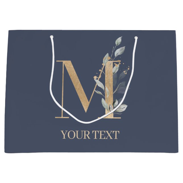 Sacola Para Presentes Grande M Monograma Floral Personalizado (Frente)