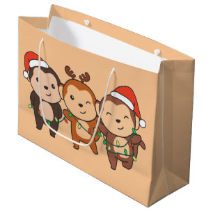 Sacola Para Presentes Grande Macacos de Natal Macacos Macacos Macacos Cachorros
